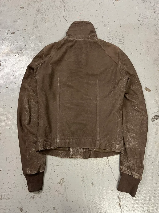 Rick Owens Distressed Taupe Leather Biker Jacket - Image 7