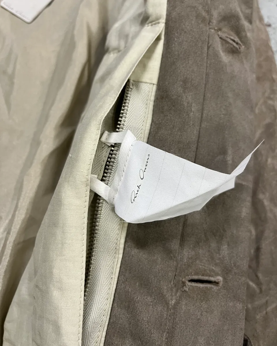 Rick Owens Grey Waxed Belted Long Coat - Image 11