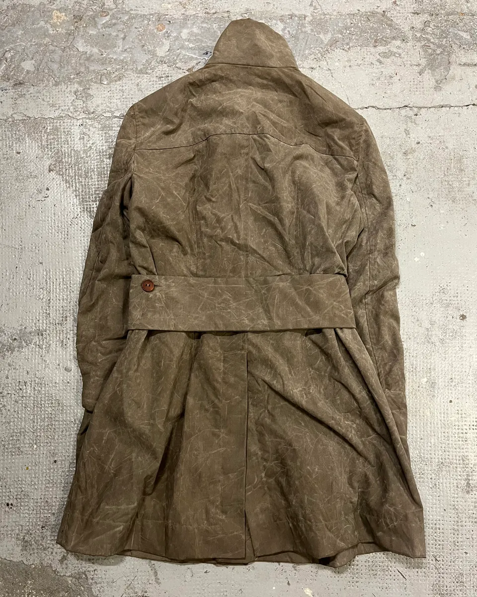 Rick Owens Grey Waxed Belted Long Coat - Image 8