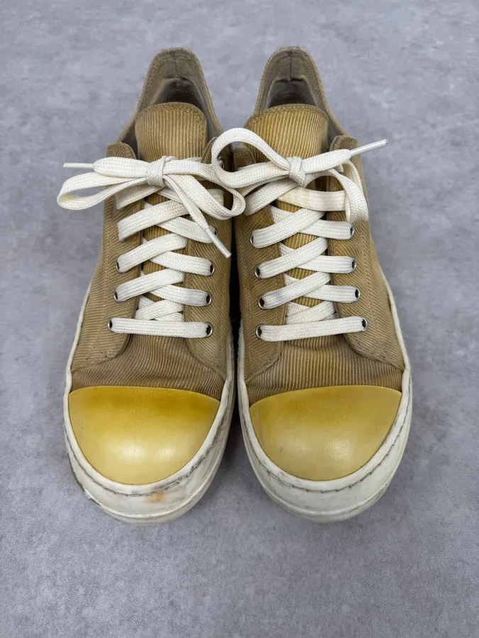 Rick Owens Ramones Yellow Low Corduroy Sneakers - Image 3