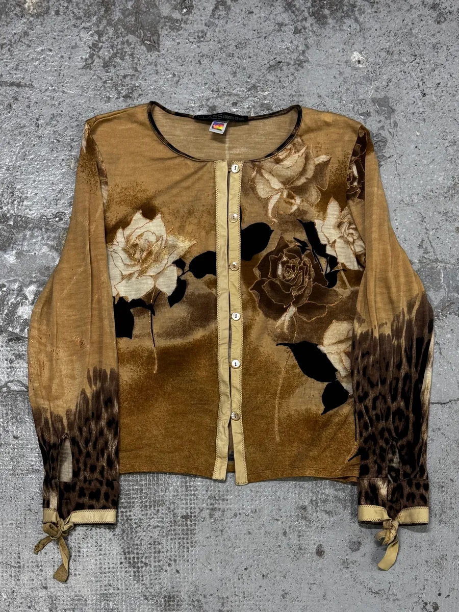 Roberto Cavalli Beige Brown Floral Leopard Cardigan - Image 3