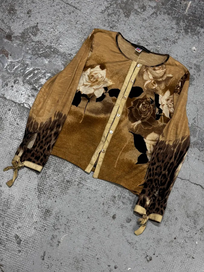 Roberto Cavalli Beige Brown Floral Leopard Cardigan - Image 5