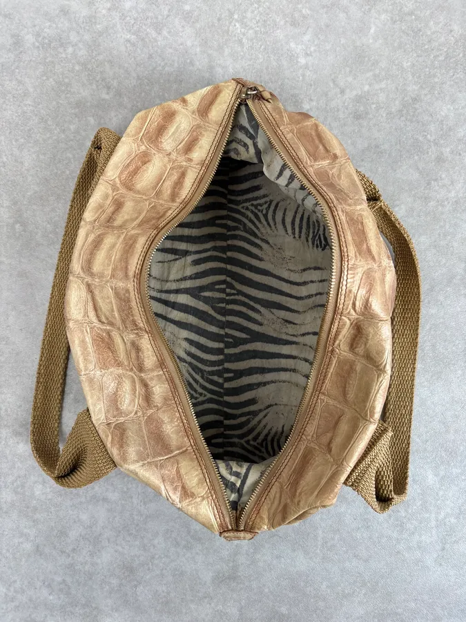 Roberto Cavalli Beige Crocodile Effect Bag - Image 9