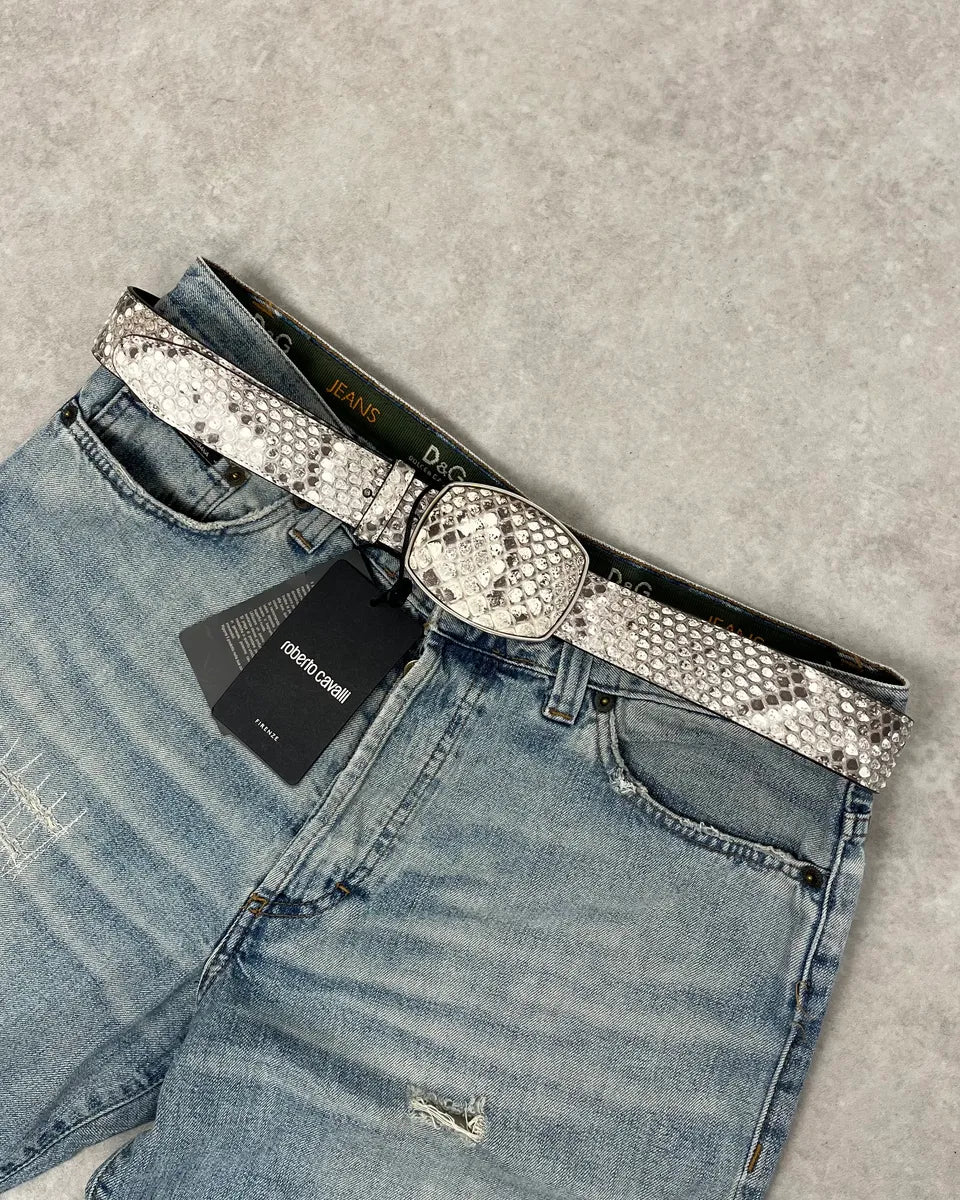 Roberto Cavalli Beige Python Leather Avant-Garde Belt