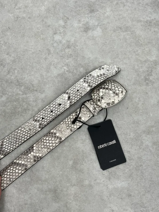 Roberto Cavalli Beige Python Leather Avant-Garde Belt - Image 3