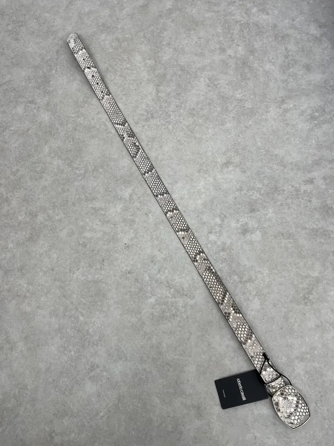 Roberto Cavalli Beige Python Leather Avant-Garde Belt - Image 7