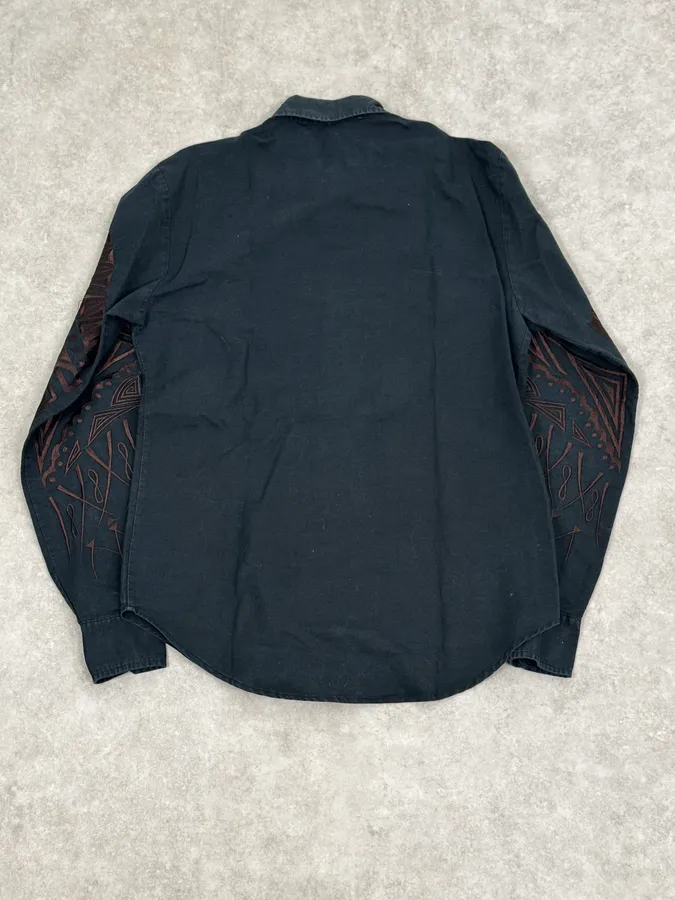 Roberto Cavalli Black & Brown Crop Circle Embroidered Shirt - Image 4