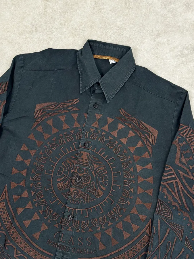 Roberto Cavalli Black & Brown Crop Circle Embroidered Shirt - Image 5