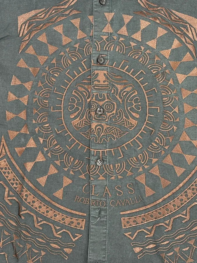 Roberto Cavalli Black & Brown Crop Circle Embroidered Shirt - Image 8