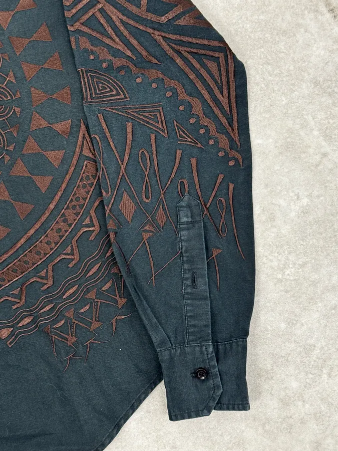 Roberto Cavalli Black & Brown Crop Circle Embroidered Shirt - Image 9