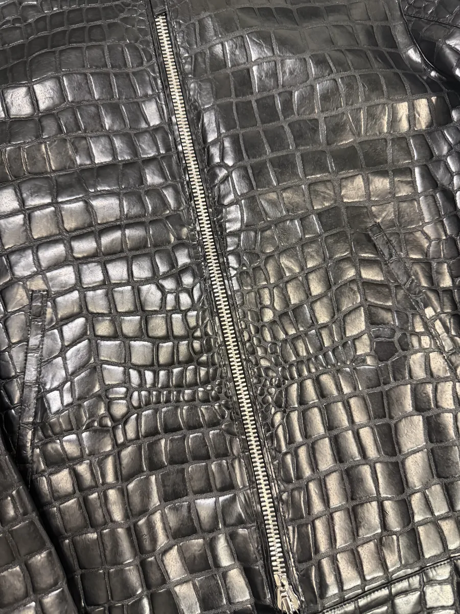 Roberto Cavalli Black Crocodile Embossed Leather Biker Jacket - Image 11