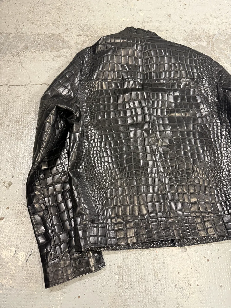 Roberto Cavalli Black Crocodile Embossed Leather Biker Jacket - Image 7