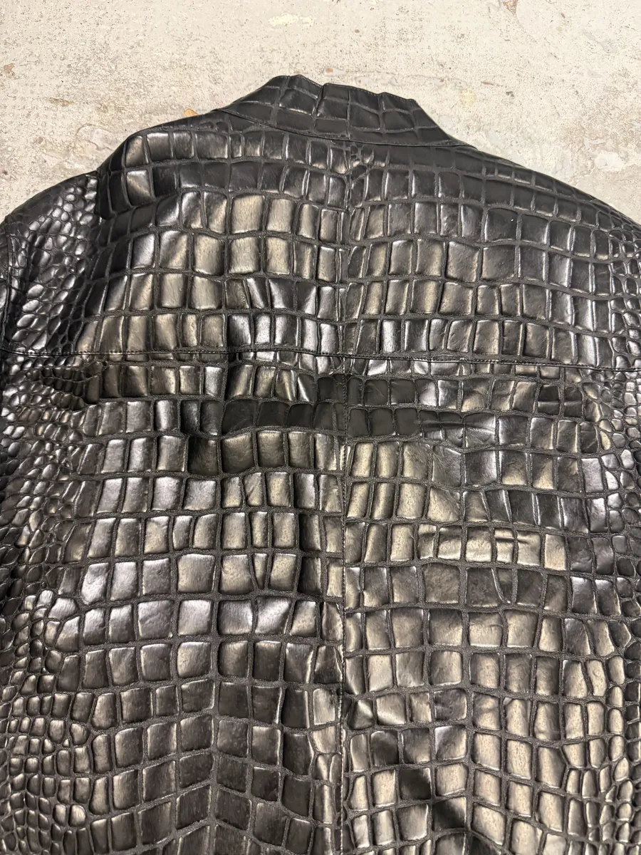 Roberto Cavalli Black Crocodile Embossed Leather Biker Jacket - Image 8