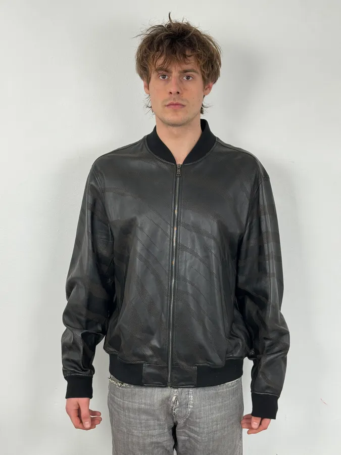 Roberto Cavalli Black Lazer Cut Bomber Leather Jacket - Image 2