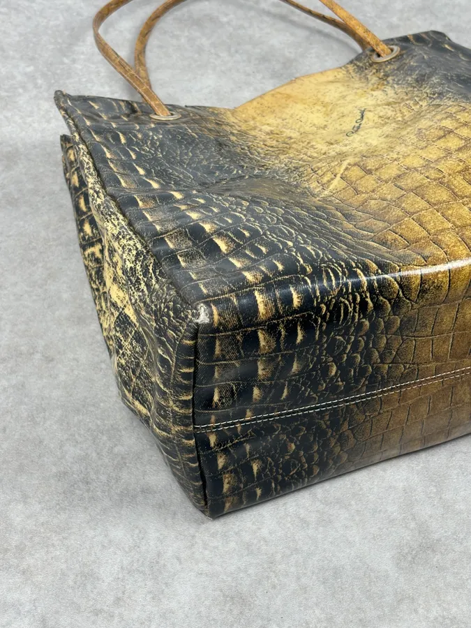 Roberto Cavalli Black Leather Crocodile Embossed Tote Bag - Image 6