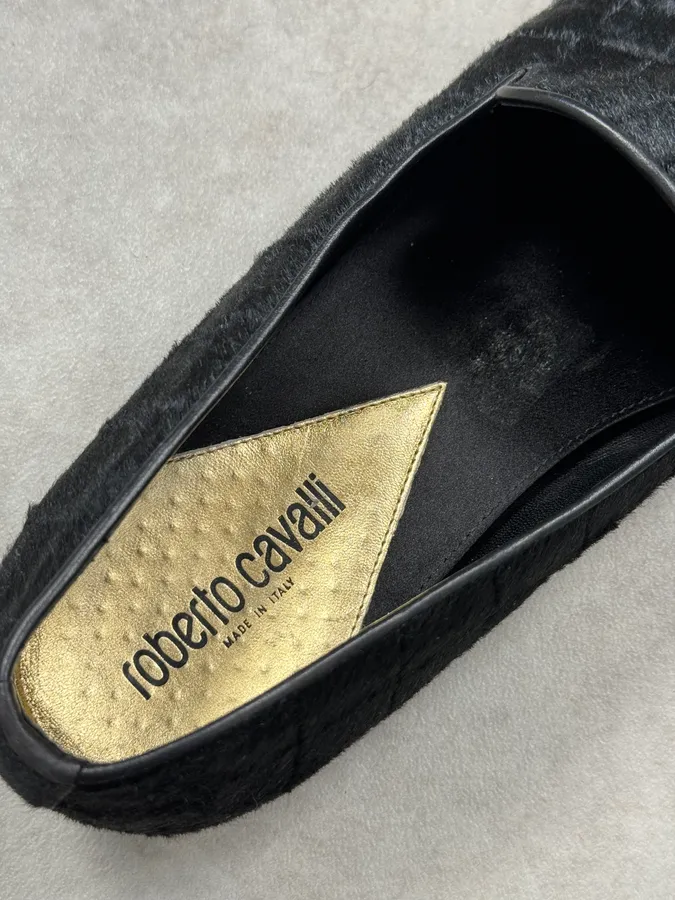 Roberto Cavalli Black Pony Hair Crocodile Embossed Loafers - Image 11