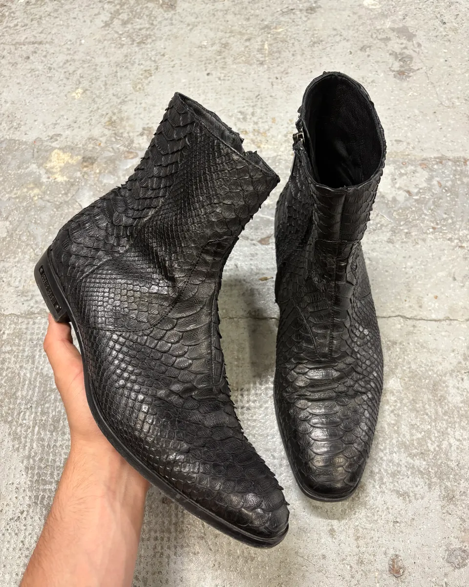 Roberto Cavalli Black Python Leather Boots