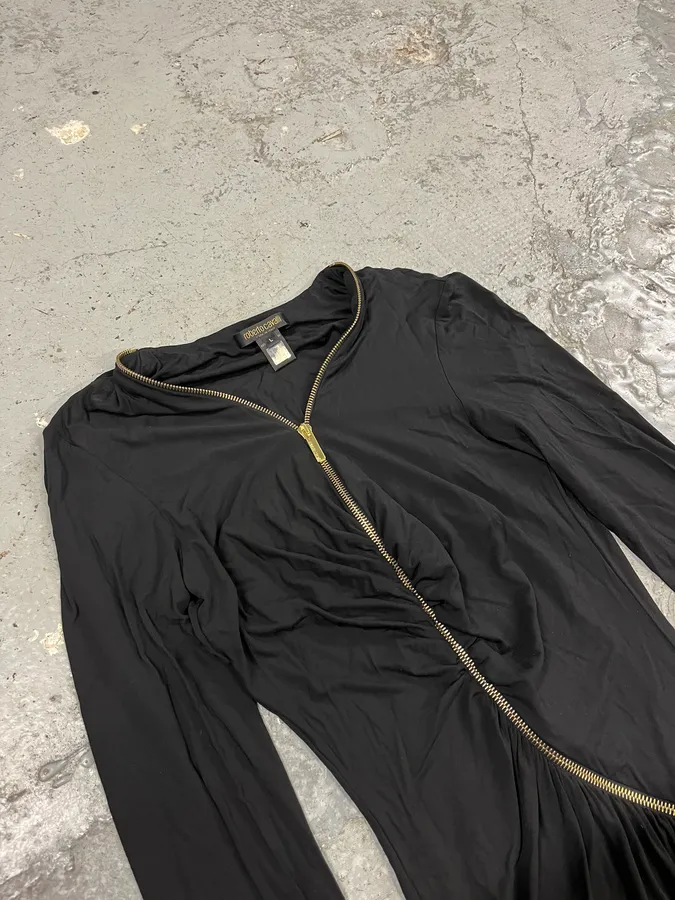 Roberto Cavalli Black Tornado Golden Zip Dress - Image 10