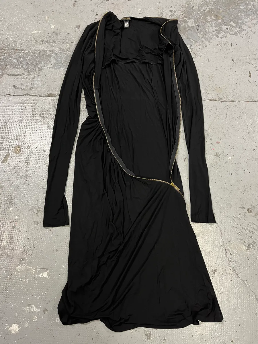 Roberto Cavalli Black Tornado Golden Zip Dress - Image 12