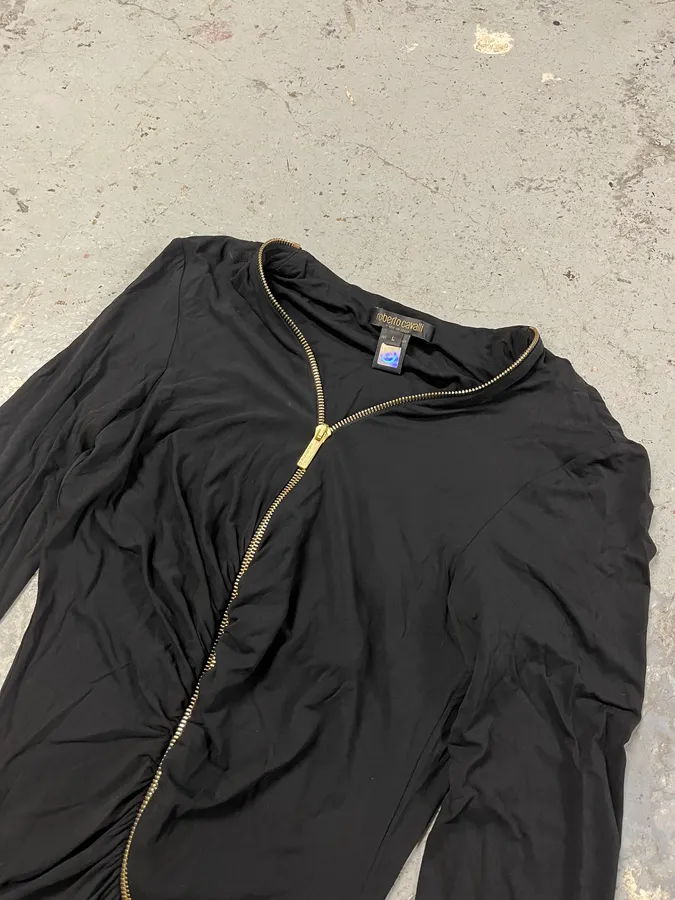 Roberto Cavalli Black Tornado Golden Zip Dress - Image 6