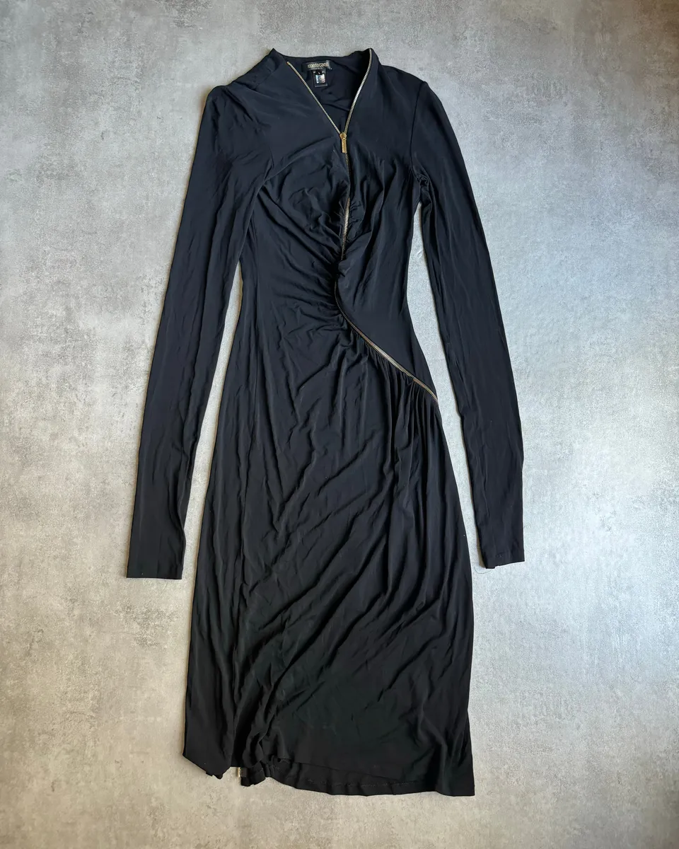 Roberto Cavalli Black Tornado Zip Knit Dress