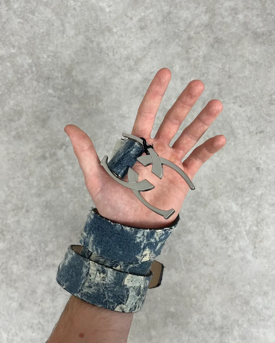 Roberto Cavalli Blue Distressed Denim Belt - Image 2