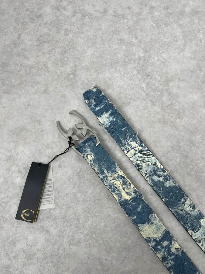 Roberto Cavalli Blue Distressed Denim Belt - Image 4