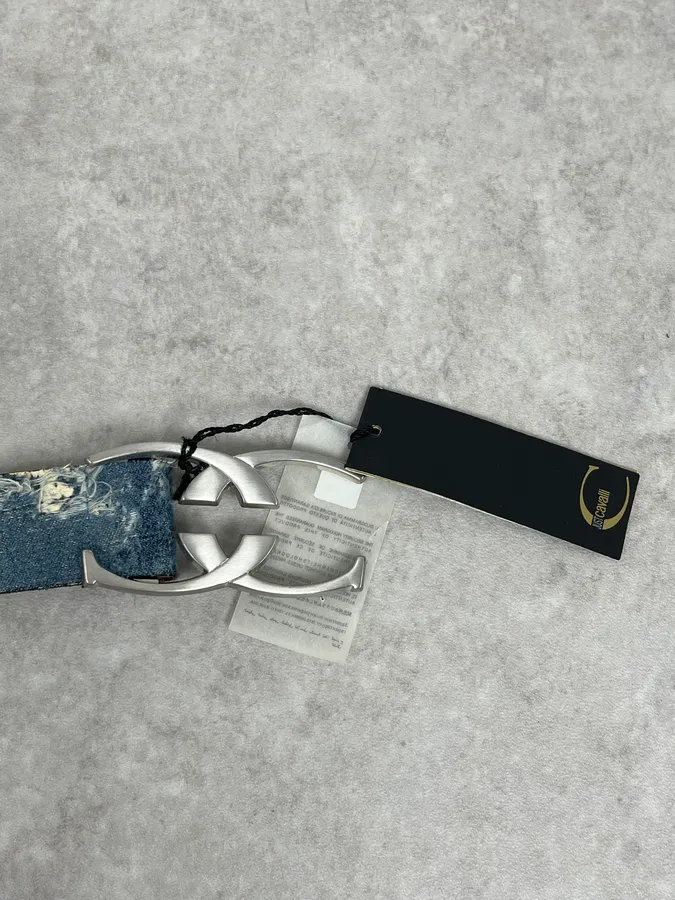 Roberto Cavalli Blue Distressed Denim Belt - Image 5