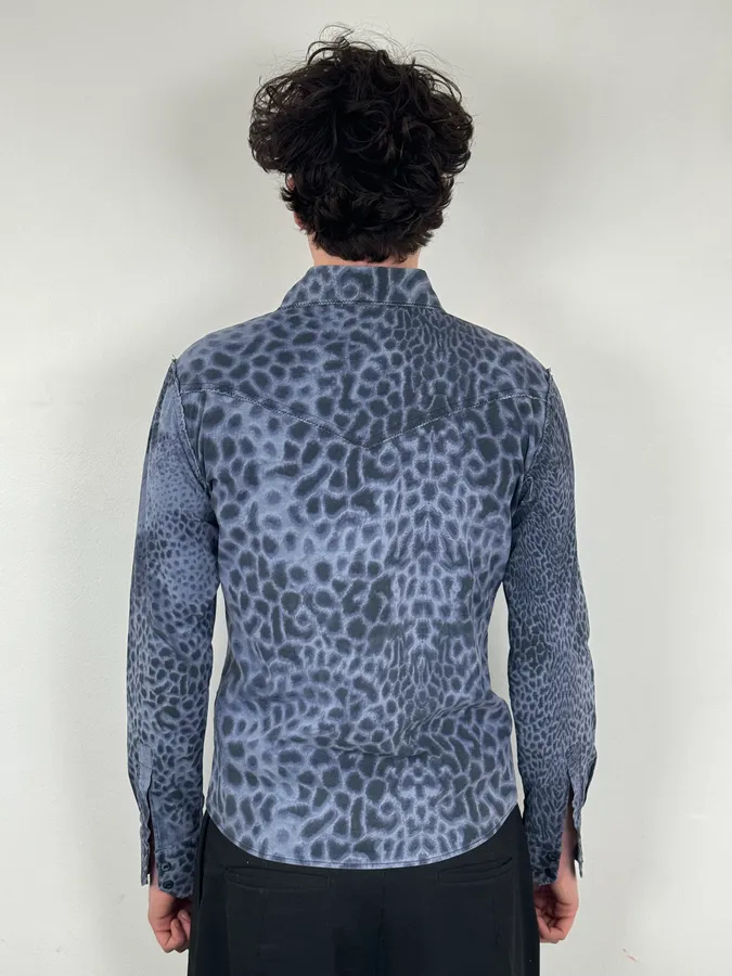Roberto Cavalli Blue Leopard Obscure Shirt - Image 3