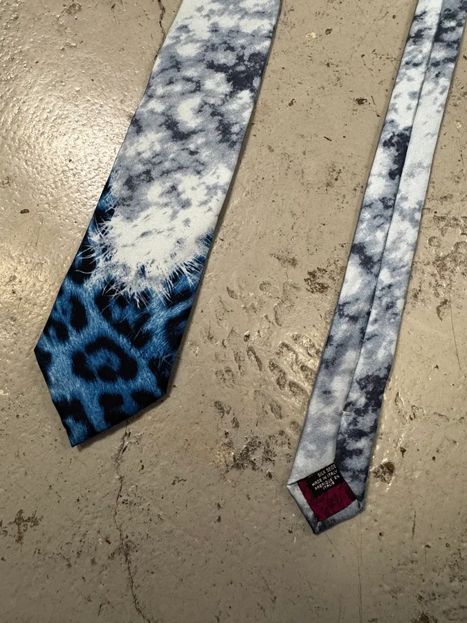 Roberto Cavalli Blue Silk Leopard Print Tie - Image 5
