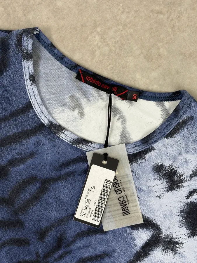 Roberto Cavalli Blue Zebra Savage T-Shirt - Image 8