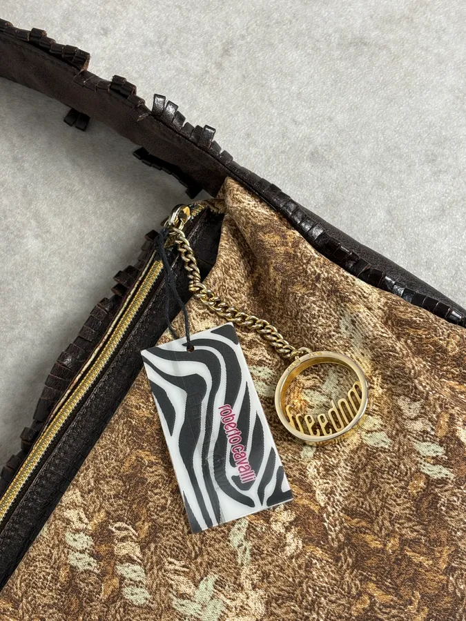 Roberto Cavalli Brown Crushed Velvet Hobo Shoulder Bag - Image 4