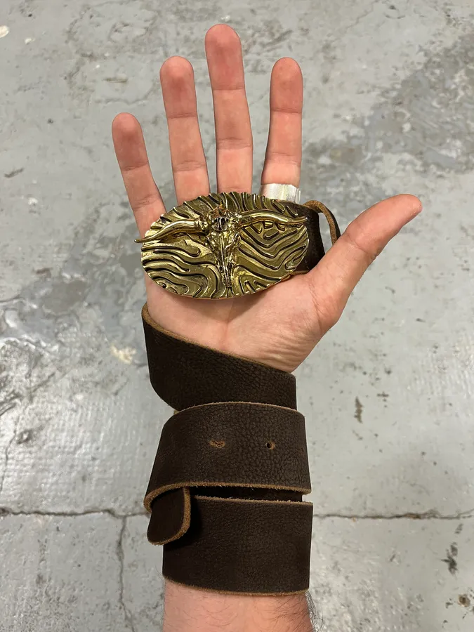 Roberto Cavalli Brown Leather Gold Bull Buckle Belt