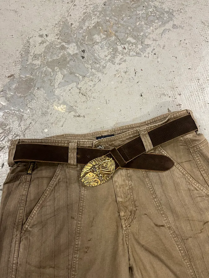 Roberto Cavalli Brown Leather Gold Bull Buckle Belt - Image 2