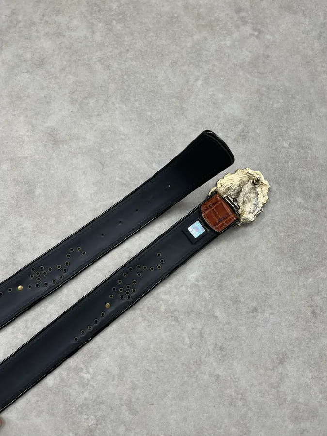Roberto Cavalli Brown Leather Studded Floral Belt - Image 6