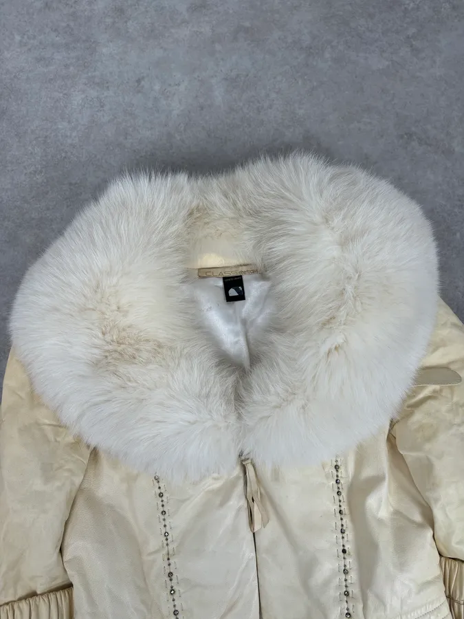 Roberto Cavalli Cream Fur Collar  Leather Jacket - Image 4