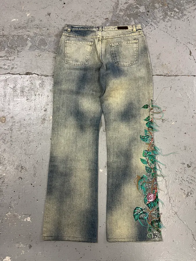 Roberto Cavalli Embroidered Sauvage Nature Blue Jeans - Image 8