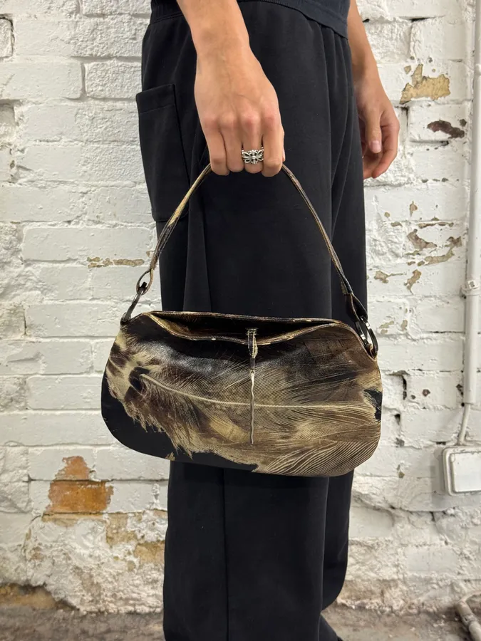 Roberto Cavalli Feather Charm Black & Beige Handle Bag - Image 2