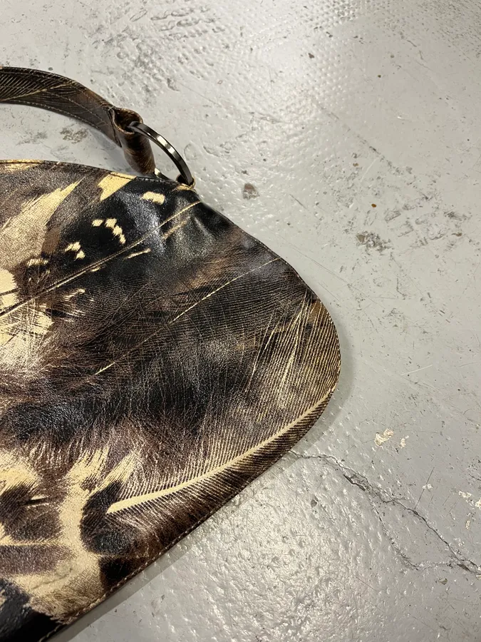 Roberto Cavalli Feather Charm Black & Beige Handle Bag - Image 3
