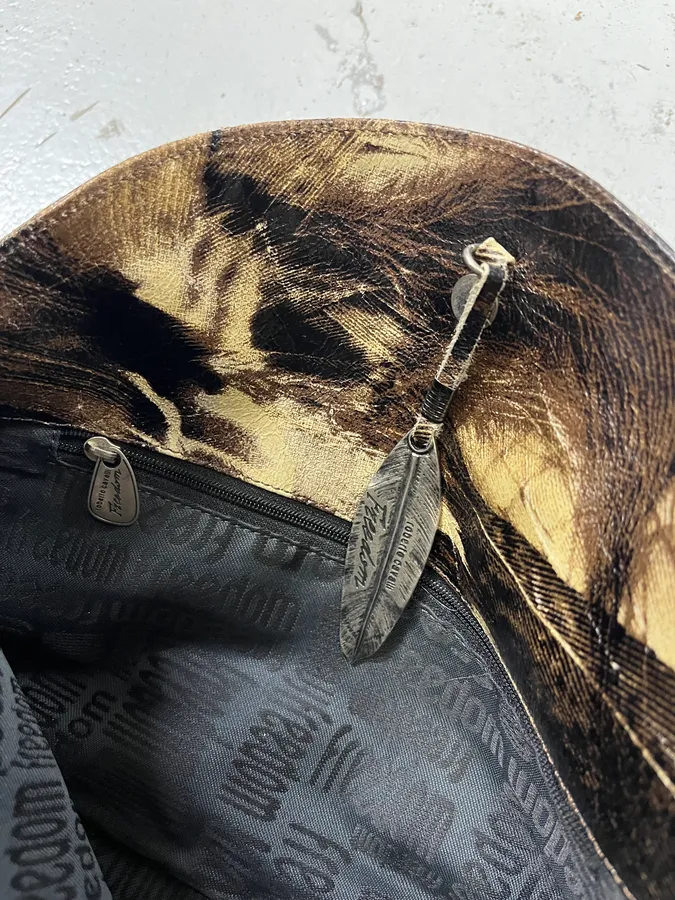Roberto Cavalli Feather Charm Black & Beige Handle Bag - Image 7