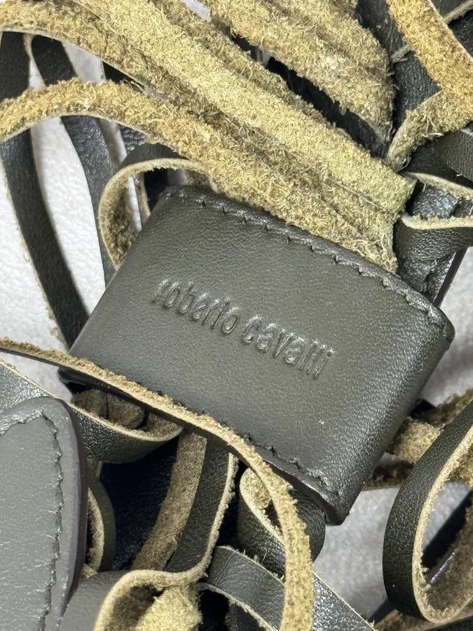 Roberto Cavalli Khaki Leather Full Fringe Handle Bag - Image 6