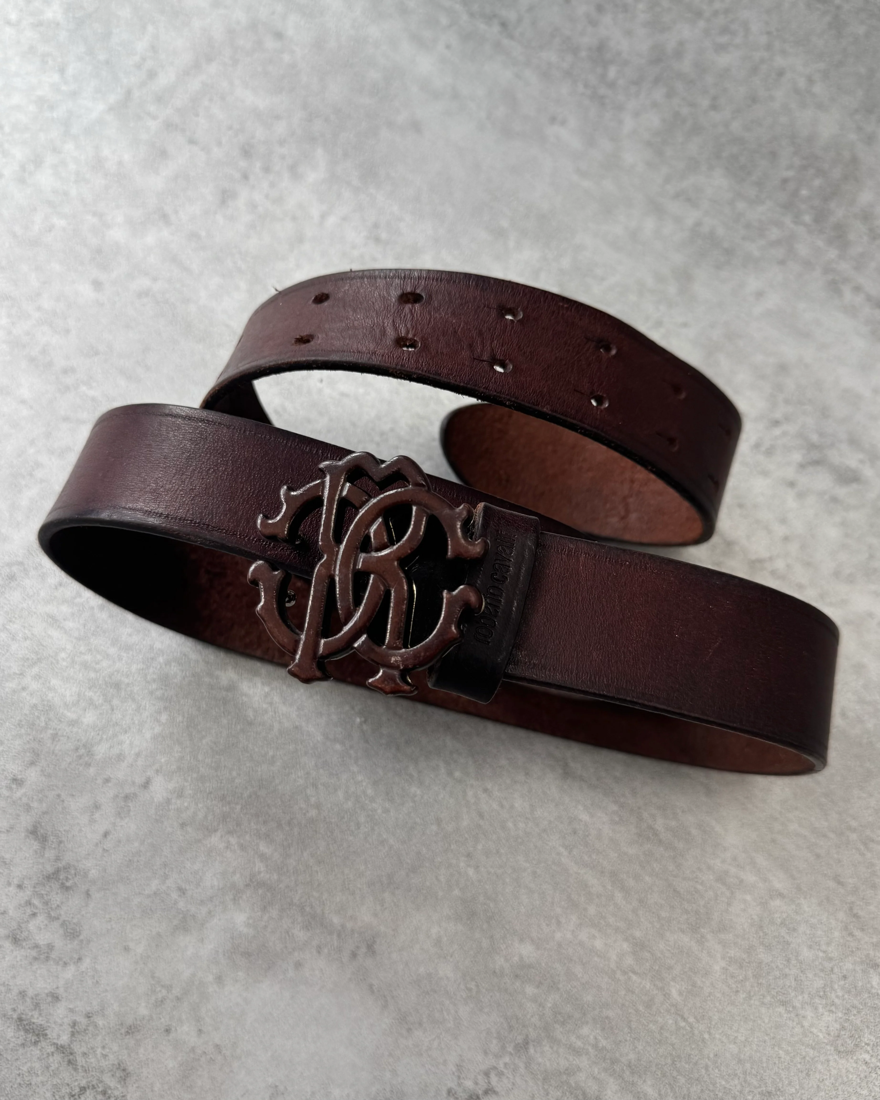 Roberto Cavalli Logo Buckle Brown Leather Belt (OS)