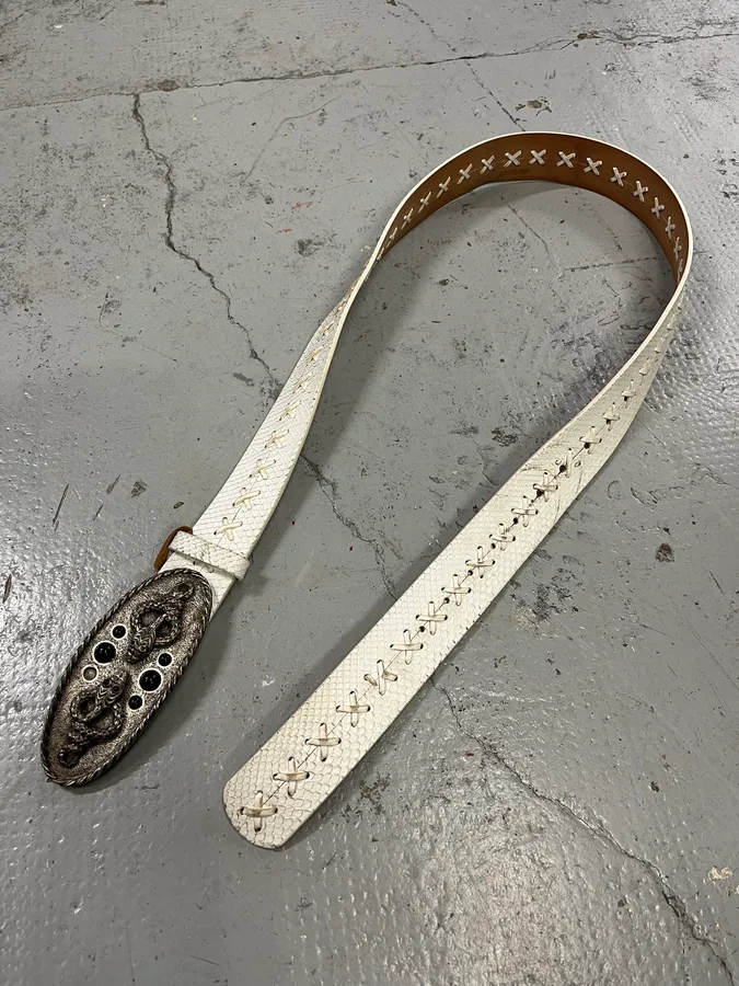 Roberto Cavalli Python Cross Stitch White Leather Belt - Image 2