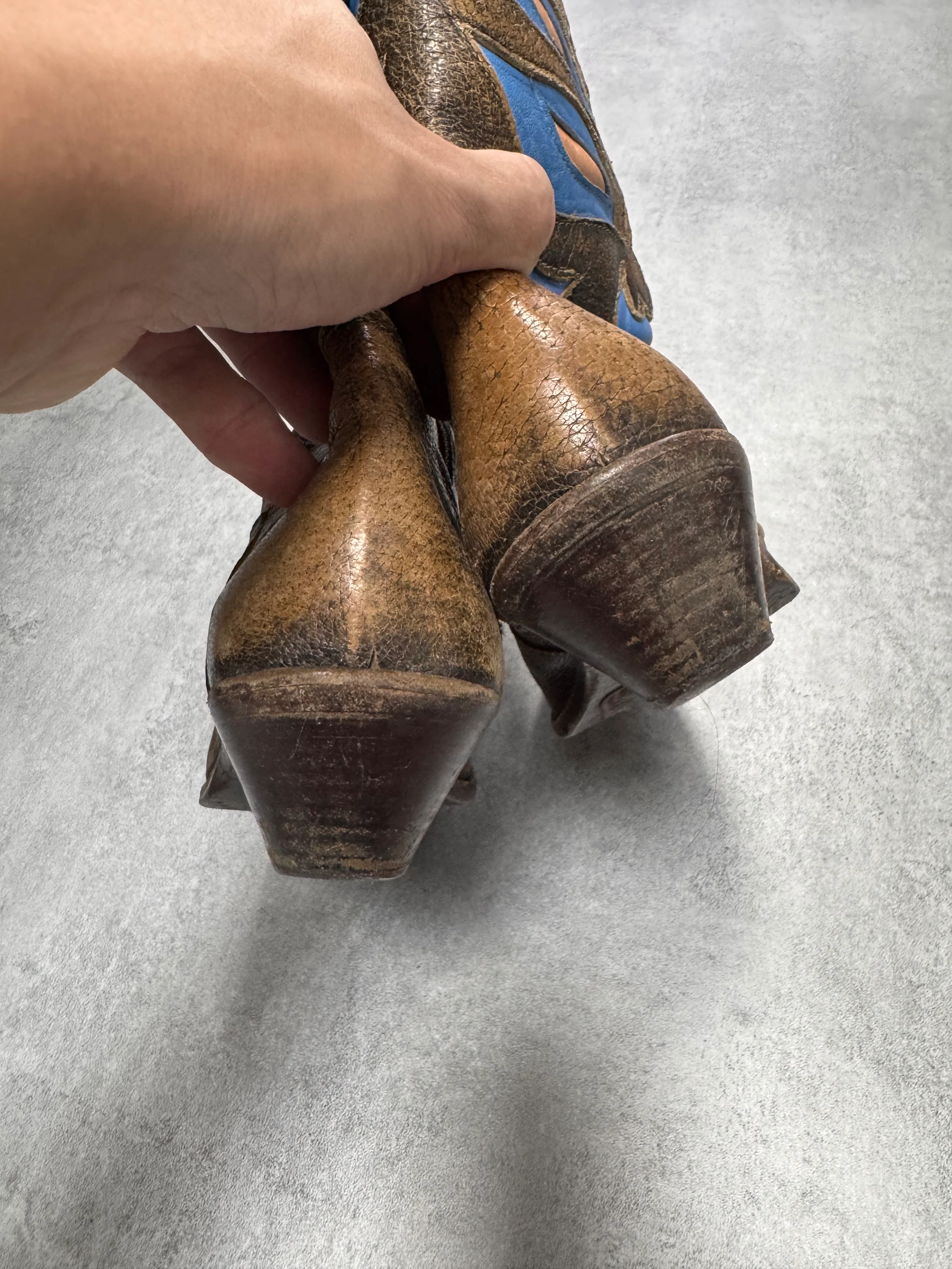 Roberto Cavalli Santiag Blue Fantasy Faded Leather Boots - Image 10