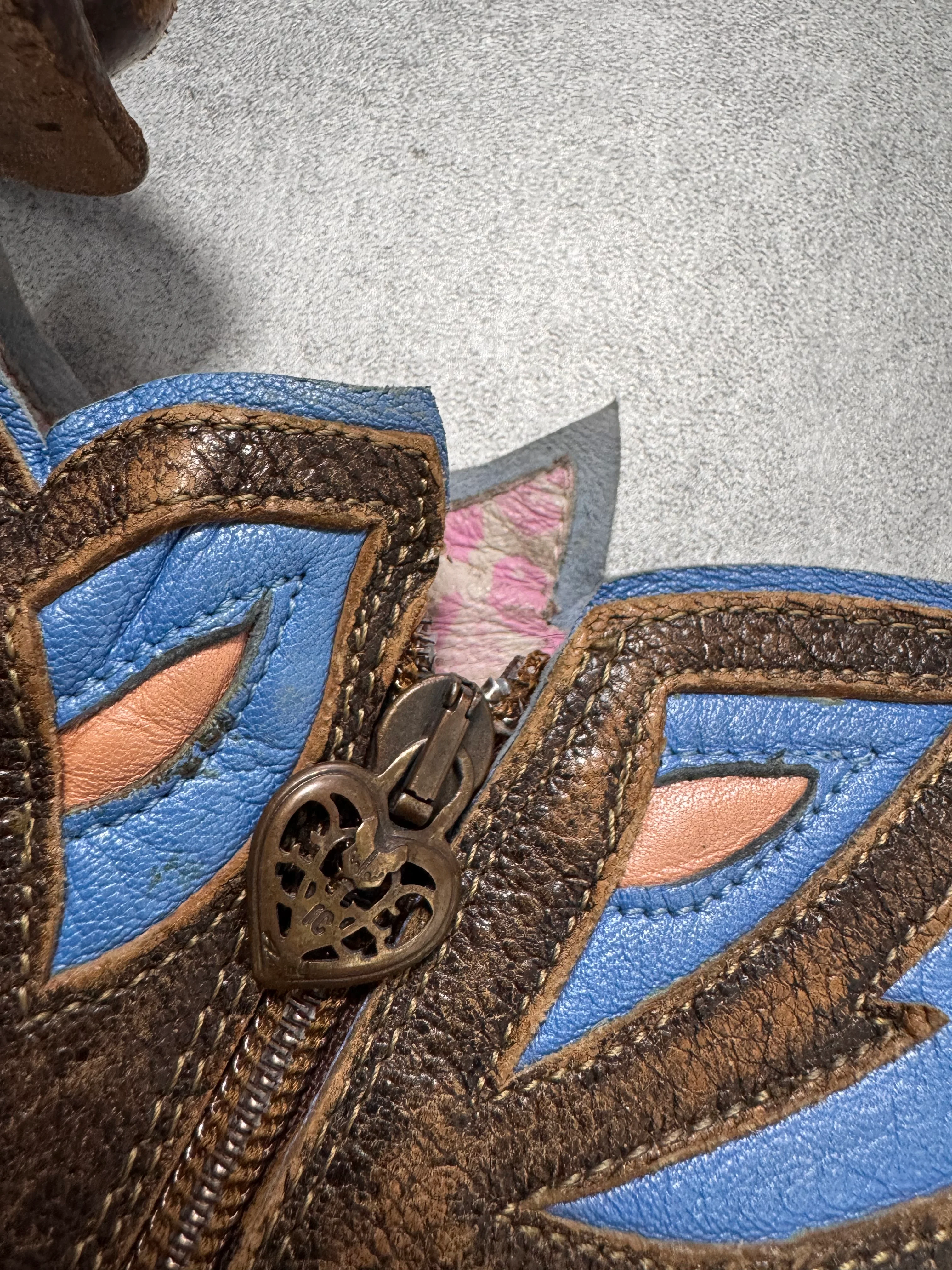 Roberto Cavalli Santiag Blue Fantasy Faded Leather Boots - Image 5