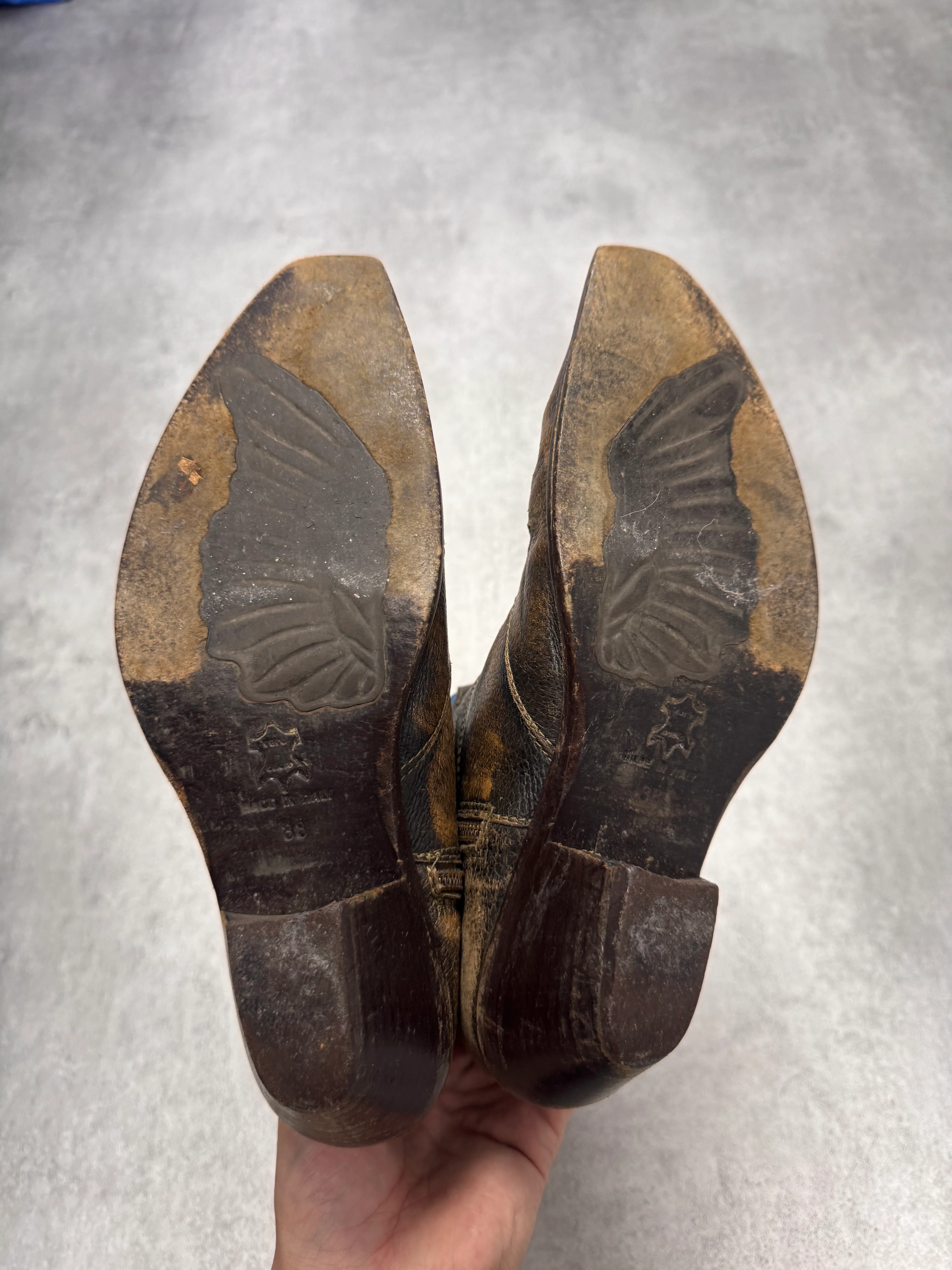 Roberto Cavalli Santiag Blue Fantasy Faded Leather Boots - Image 6