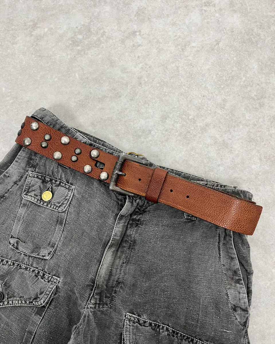 Roberto Cavalli Studded Brown Leather Belt