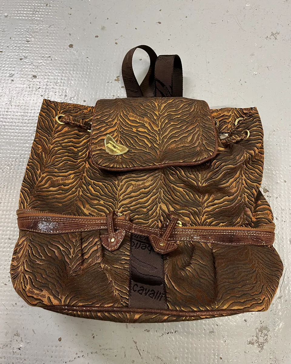 Roberto Cavalli Tiger Stripe Brown Jacquard Backpack - Image 2