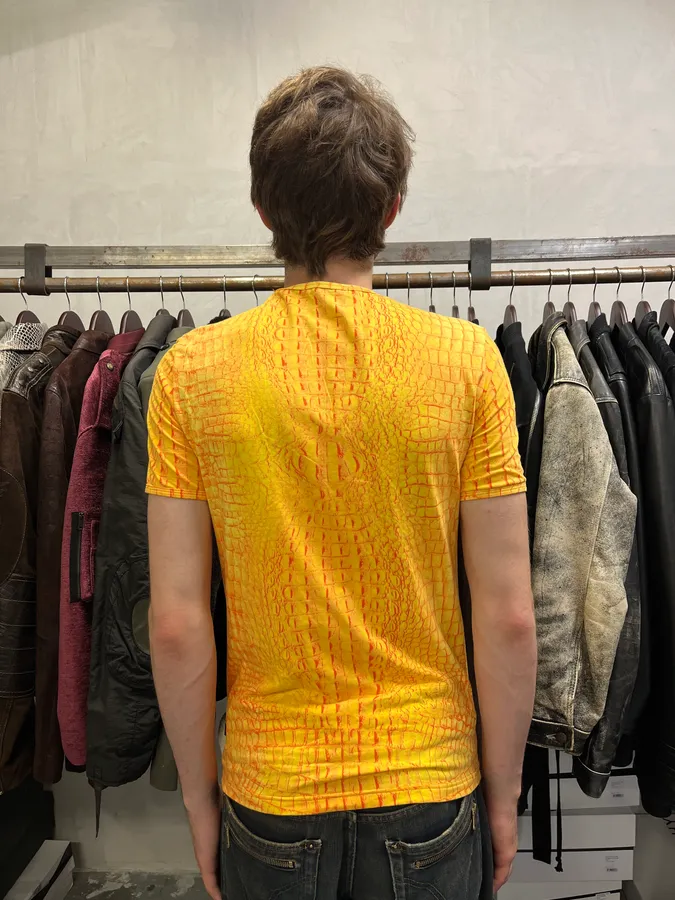 Roberto Cavalli Yellow Orange Crocodile T-Shirt - Image 3