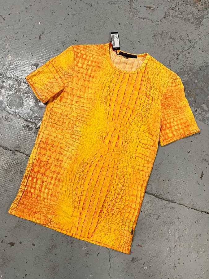 Roberto Cavalli Yellow Orange Crocodile T-Shirt - Image 4